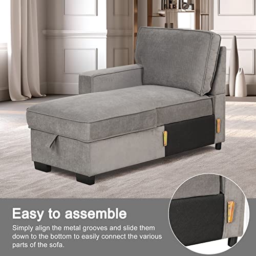 Gray L-Shaped Convertible Sectional Sofa Bed