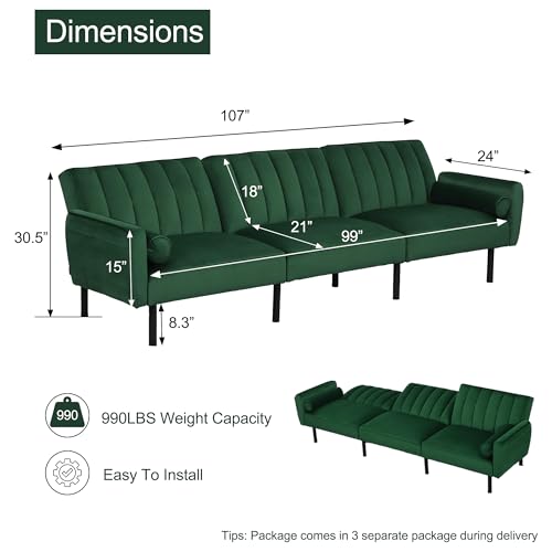 Cozy Green Sectional Sofa Bed with USB Charger