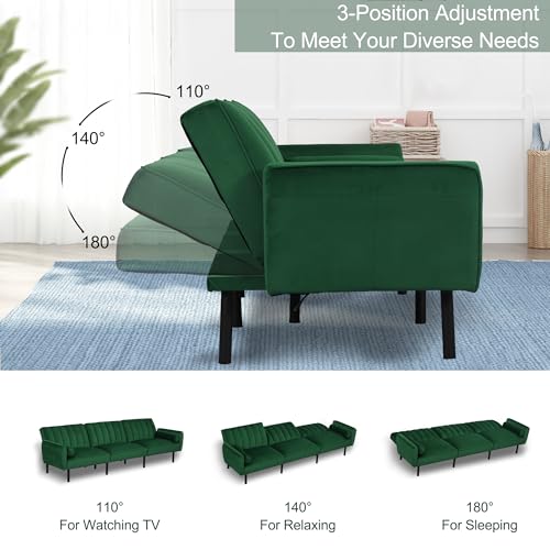 Cozy Green Sectional Sofa Bed with USB Charger