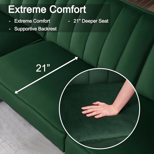 Cozy Green Sectional Sofa Bed with USB Charger