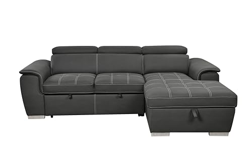 Grey L-Shaped Sofa Bed with Storage Chaise