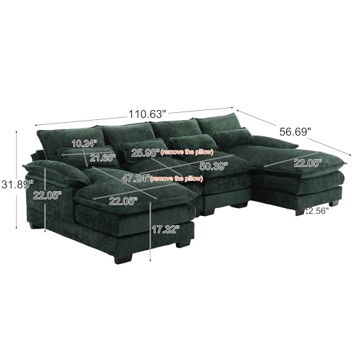 Emerald Green U-Shaped Modular Sectional Sofa