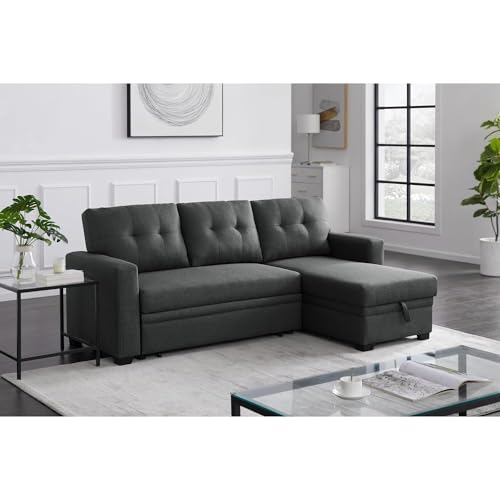 Chic Dark Gray Reversible Sleeper Sectional Sofa