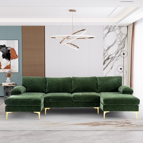 Olive Green U-Shaped Velvet Sectional Sofa