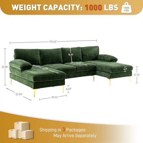 Olive Green U-Shaped Velvet Sectional Sofa