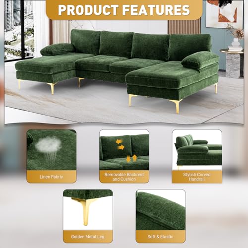 Olive Green U-Shaped Velvet Sectional Sofa