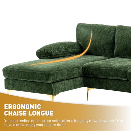 Olive Green U-Shaped Velvet Sectional Sofa