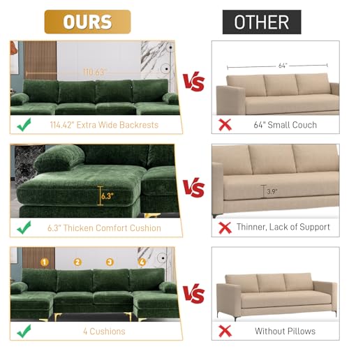 Olive Green U-Shaped Velvet Sectional Sofa