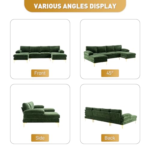 Olive Green U-Shaped Velvet Sectional Sofa
