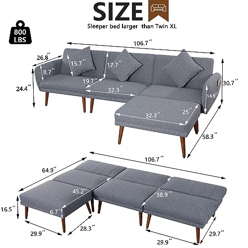 NOBLEMOOD L-Shaped Sleeper Sectional Sofa