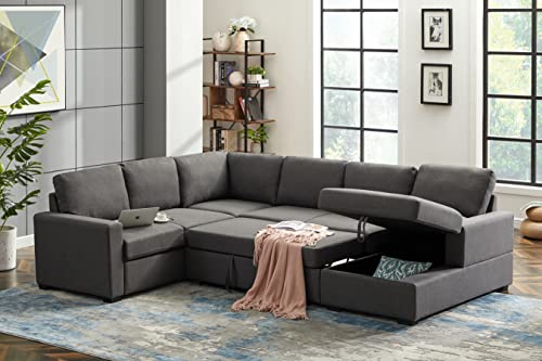 Dark Gray U-Shaped Sleeper Sectional Sofa