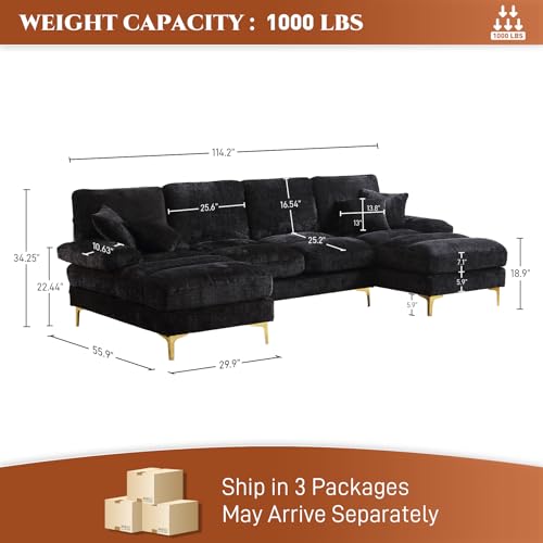 Chenille U-Shaped 4-Seat Sectional Sofa Set