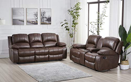 Betsy 2PC Brown Leather Recliner Sofa Set