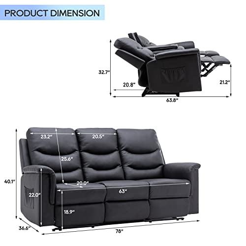 Consofa 3-Seater Reclining Sofa with Cup Holders