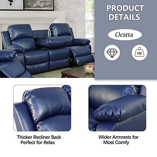 Blue Leather Recliner Sofa and Loveseat Set