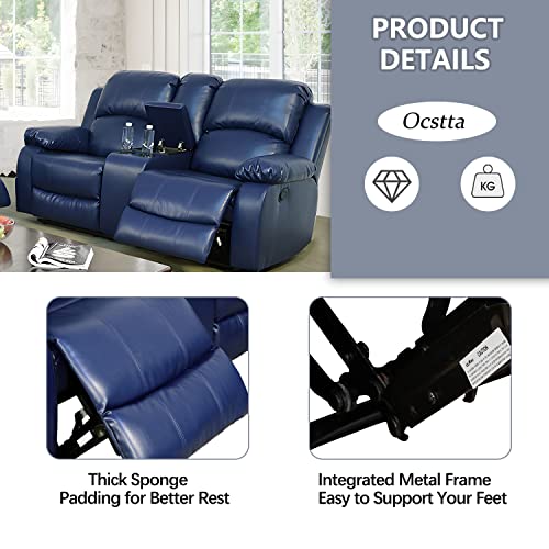 Blue Leather Recliner Sofa and Loveseat Set