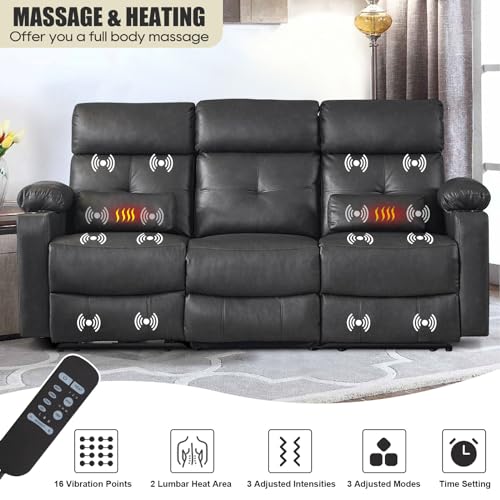 Power Reclining Sofa with Heat, Massage & USB Ports