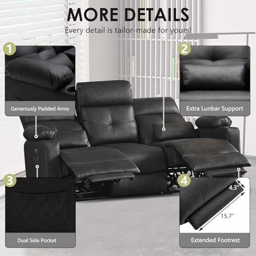 Power Reclining Sofa with Heat, Massage & USB Ports