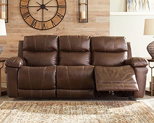 Brown Leather Power Reclining Sofa with Adjustable Headrest