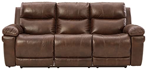 Brown Leather Power Reclining Sofa with Adjustable Headrest