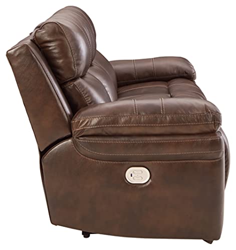 Brown Leather Power Reclining Sofa with Adjustable Headrest