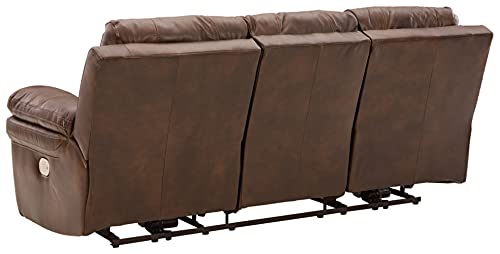 Brown Leather Power Reclining Sofa with Adjustable Headrest