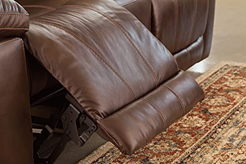 Brown Leather Power Reclining Sofa with Adjustable Headrest