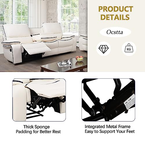 Creamy White Recliner Sofa Set with Cup Holders