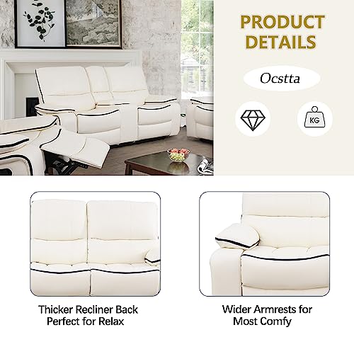 Creamy White Recliner Sofa Set with Cup Holders
