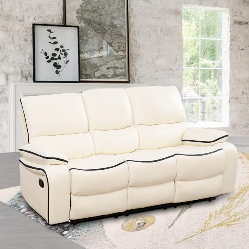 Creamy White Recliner Sofa Set with Cup Holders