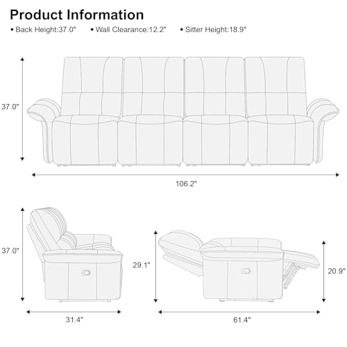 Belffin Beige 4-Seater Recliner Sofa for Living Room