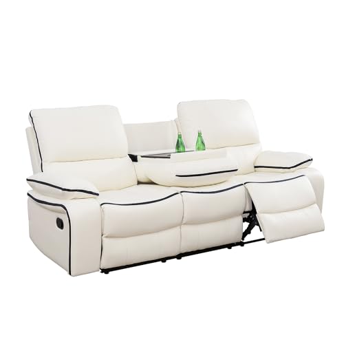 Creamy White Recliner Sofa Set with Cup Holders