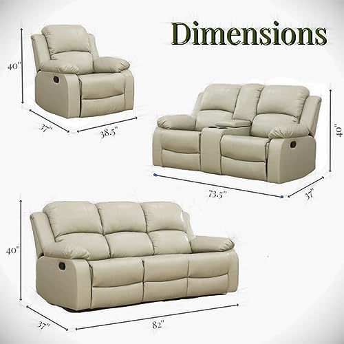 Beige Leather Recliner Sofa and Loveseat Set