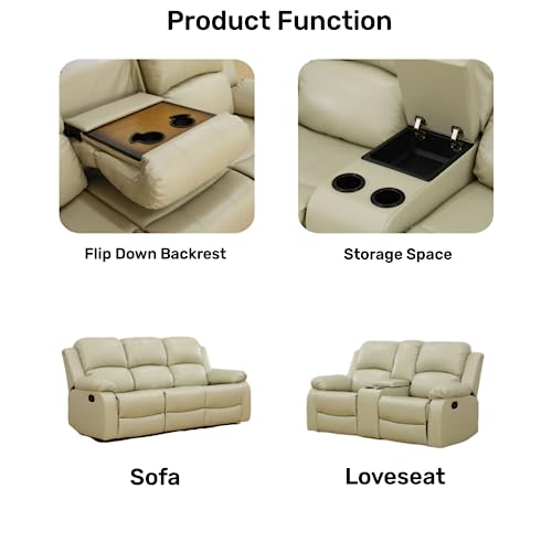 Beige Leather Recliner Sofa and Loveseat Set