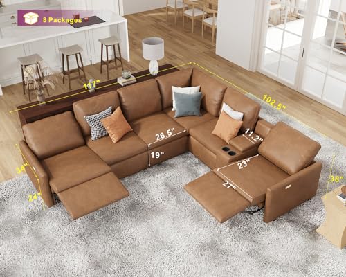 AMERLIFE Electric Reclining Sectional Sofa with Console
