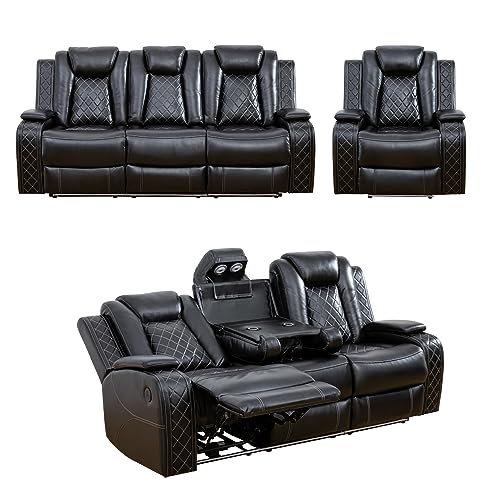 FUOROLA 3-Piece Power Reclining Sofa Set in Black
