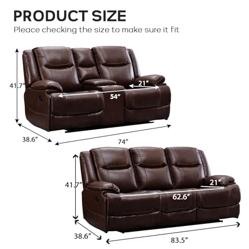 EBELLO Brown Leather Recliner Sofa Set