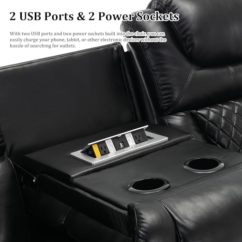 Olodumare Black Leather Reclining Sofa with LED Lights