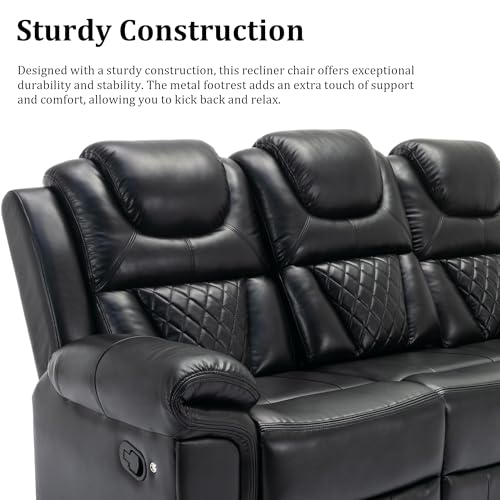 Olodumare Black Leather Reclining Sofa with LED Lights