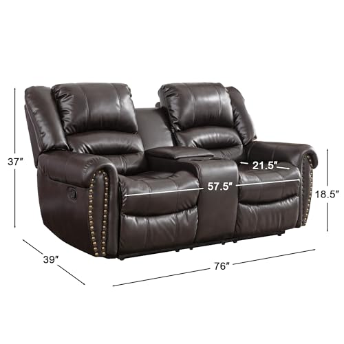 Chocolate Brown Faux Leather Reclining Loveseat with Cup Holders
