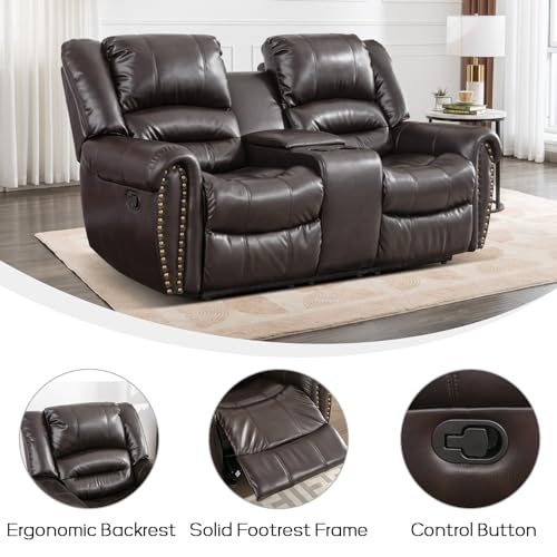 Chocolate Brown Faux Leather Reclining Loveseat with Cup Holders