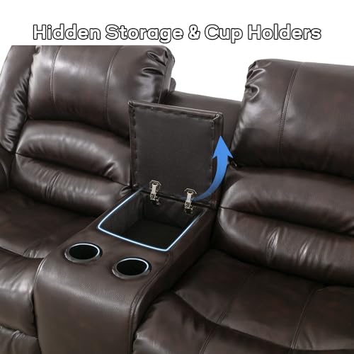 Chocolate Brown Faux Leather Reclining Loveseat with Cup Holders
