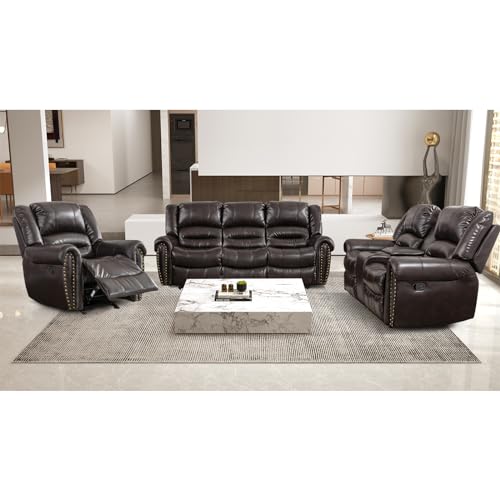 Chocolate Brown Faux Leather Reclining Loveseat with Cup Holders