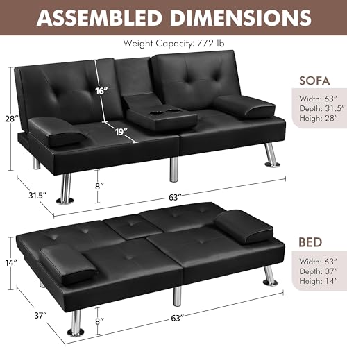 Yaheetech Adjustable Convertible Sofa Bed - Black
