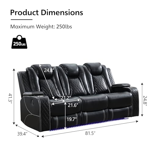 Power Reclining Leather Sofa with Wireless Charger