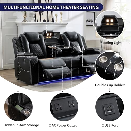 Power Reclining Leather Sofa with Wireless Charger