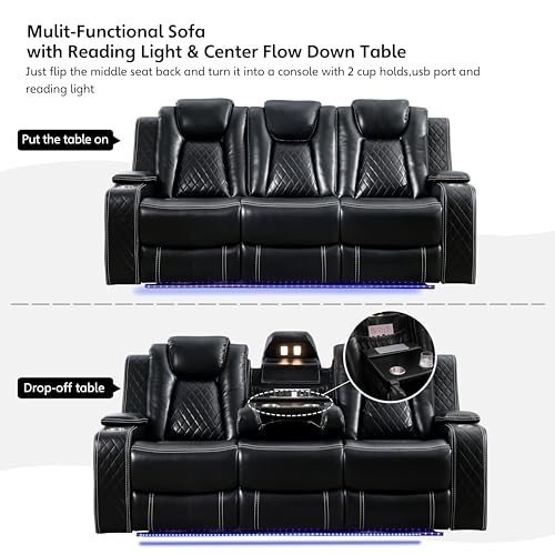 Power Reclining Leather Sofa with Wireless Charger
