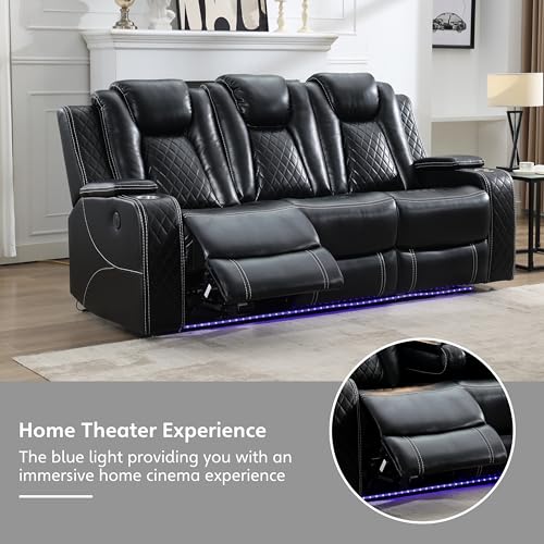 Power Reclining Leather Sofa with Wireless Charger