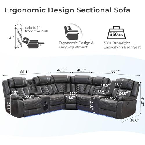 Reclining Sectional Sofa with Speakers and LED Lights