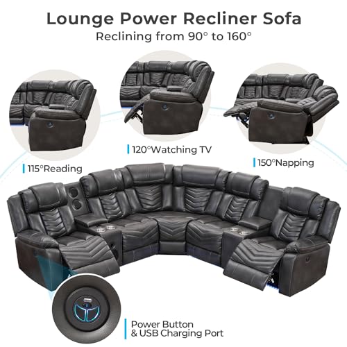Reclining Sectional Sofa with Speakers and LED Lights